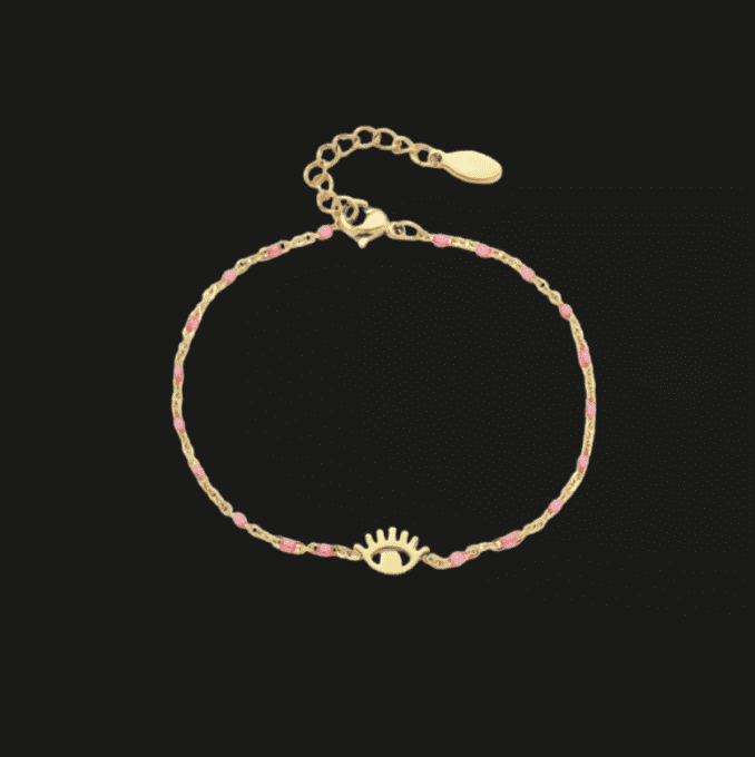 Bracelet oeil + perles - Rose