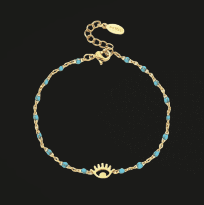 Bracelet oeil + perles - Turquoise