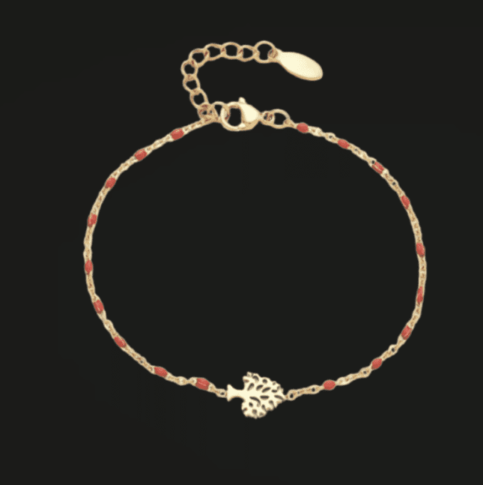 Bracelet arbre + perles - Rouge