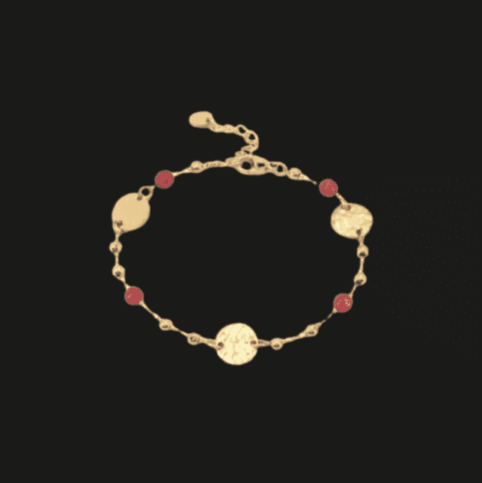 Bracelet disques martelés et perles - Fushia